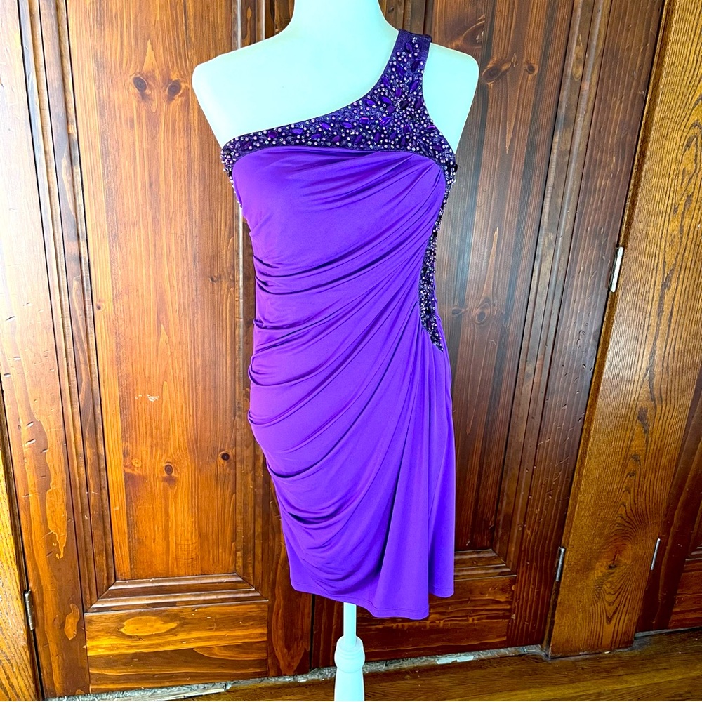 Xeniya Purple One-Shoulder Sparkle Dress - Size 6